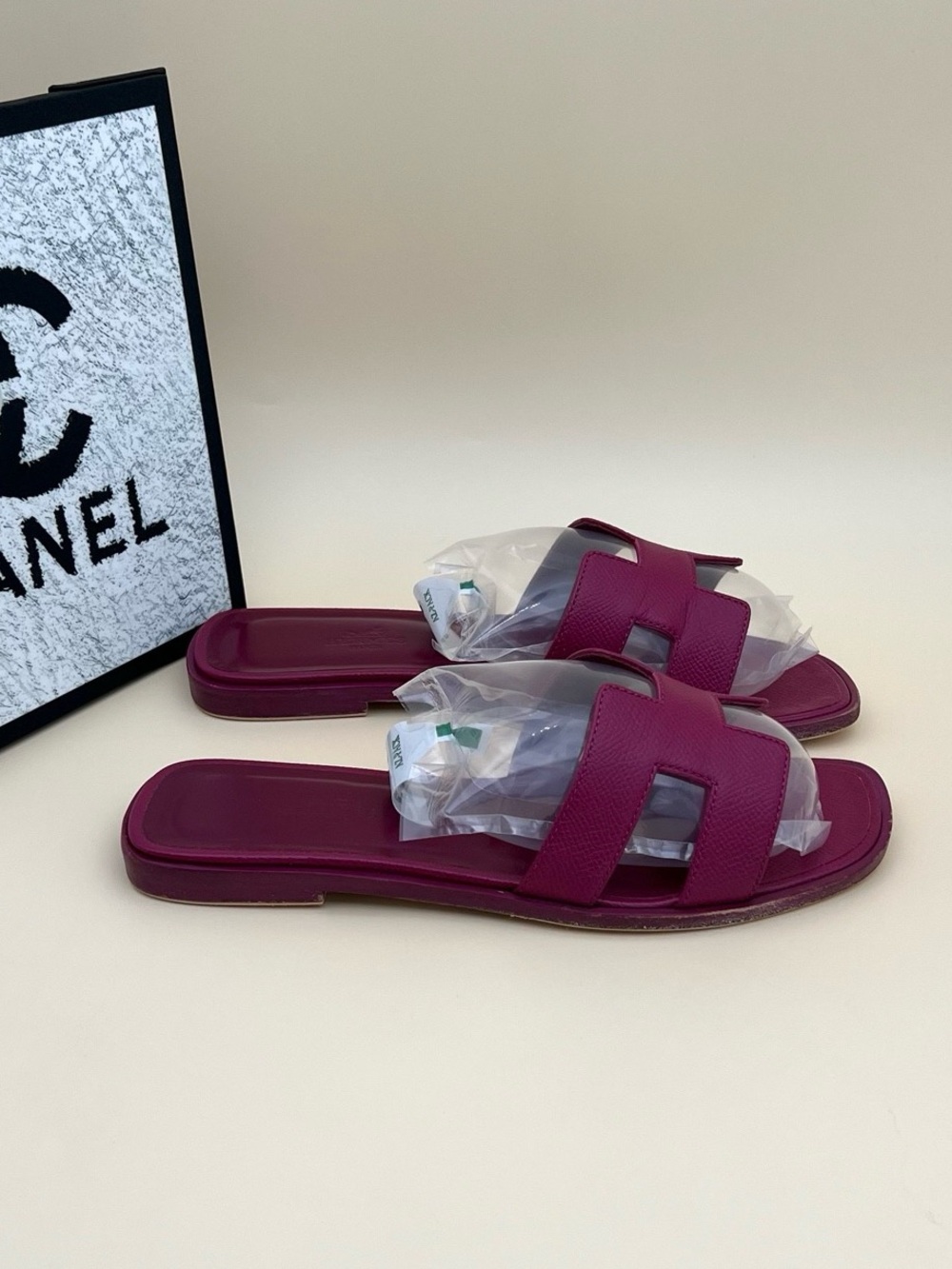 Hermes Plum Leather Slide Sandals - Picture 4 of 6